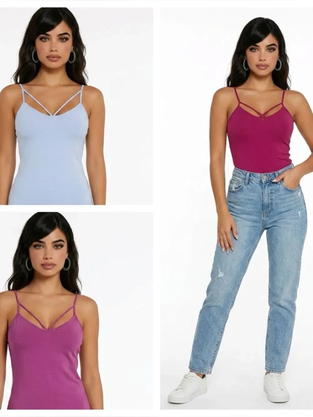 EXPRESS | SET of 3 Strappy Tank Tops Magenta, Blue, & Mauve Women’s Size L/XL